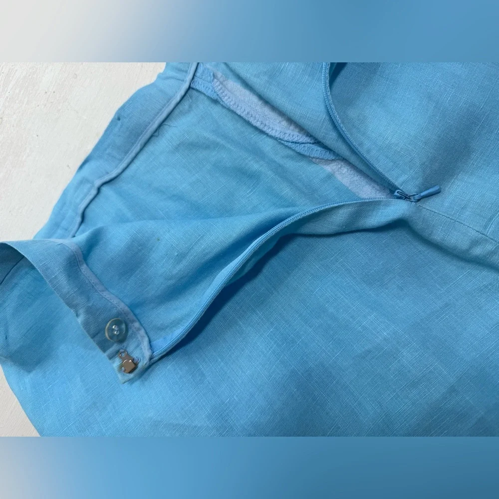 Madison Studio Women’s 100% Linen Teal Turquoise Blue Skirt Embroidered Floral